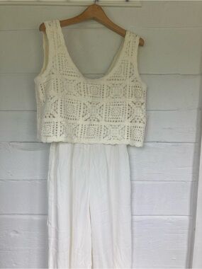 Three dots cream Sleeveless Crochet Crop Jumpsuit new size xs